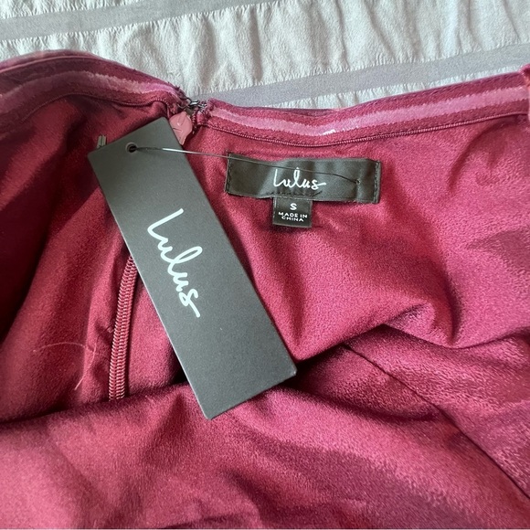 Lulus NWT Flair Wine Red Floral Organza Puff Sleeve Baby Doll Shift Mini Dress S - Picture 11 of 11